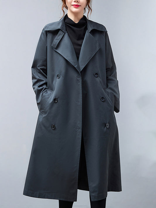 xakxx Loose Buttoned Notched Collar Trench Coat