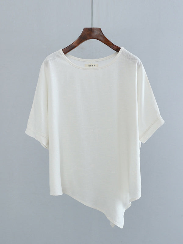 xakxx Artistic Retro Loose Linen Asymmetric T-Shirt Top