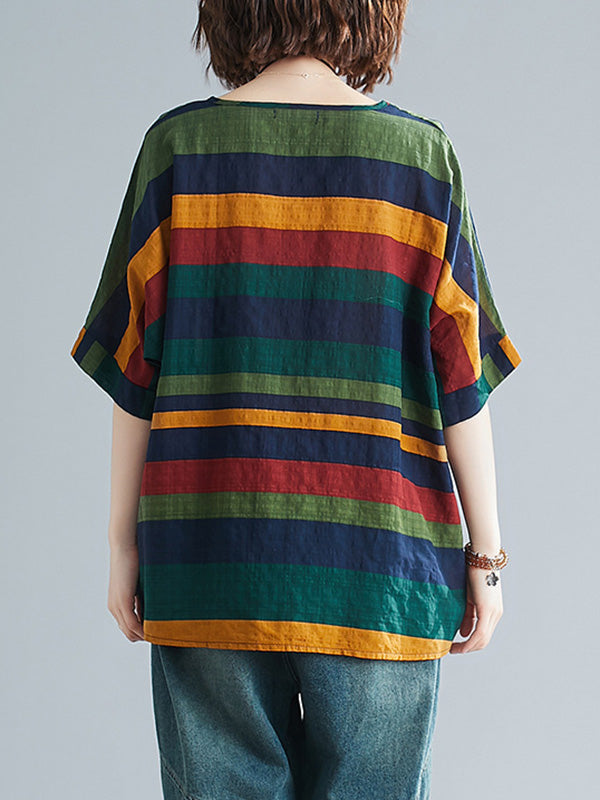 xakxx Rainbow Stripe Batwing Sleeves T-Shirts Tops