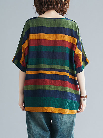 xakxx Rainbow Stripe Batwing Sleeves T-Shirts Tops