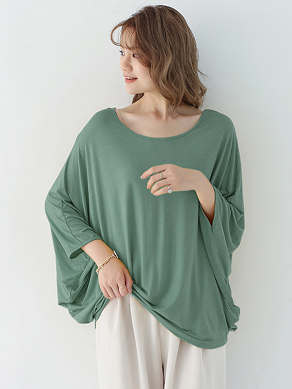 xakxx Vintage Loose Round-Neck Batwing Sleeves Shirts