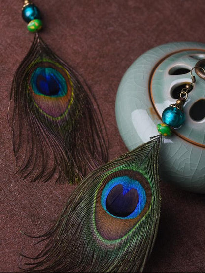 xakxx Ethnic Style Retro Peacock Feather Earrings