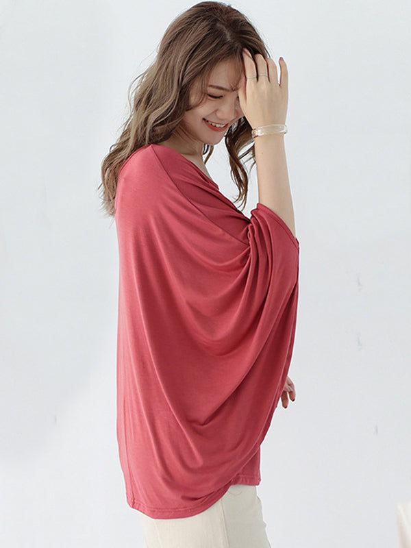 xakxx Vintage Loose Round-Neck Batwing Sleeves Shirts