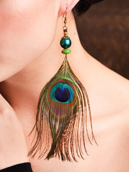 xakxx Ethnic Style Retro Peacock Feather Earrings