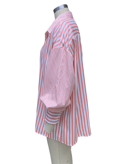 xakxx Urban Loose Striped Lapel Collar Blouses&Shirts Tops