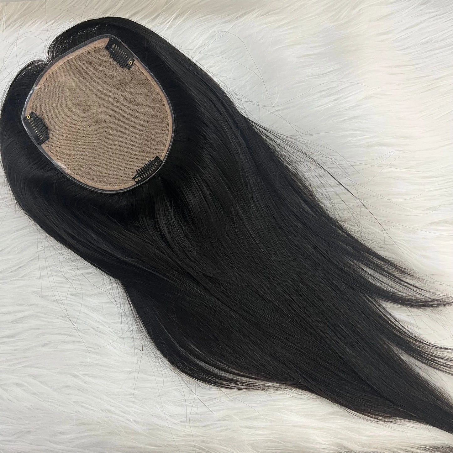 Slik Base Hair Topper 100% Real Human Hair ,#1B Natural Black Clip in Toppers for Women