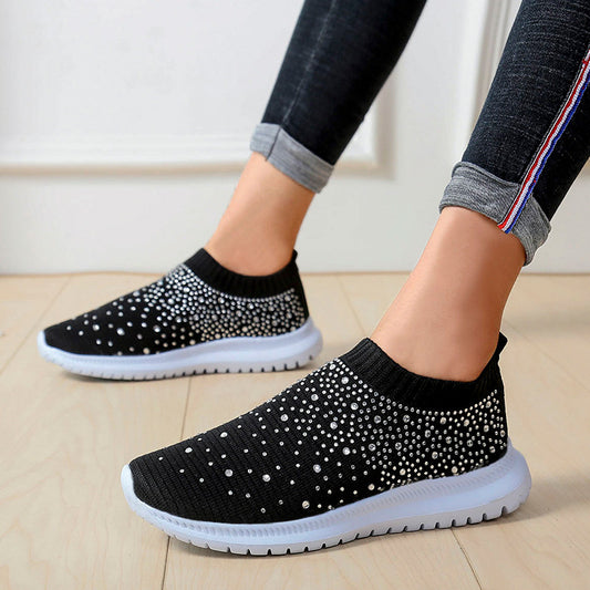 xakxx Foreign Trade plus Size Women's Flying Woven Shoes  Hot Generation Rhinestone Flat Women's Sneaker College Women's Shoes