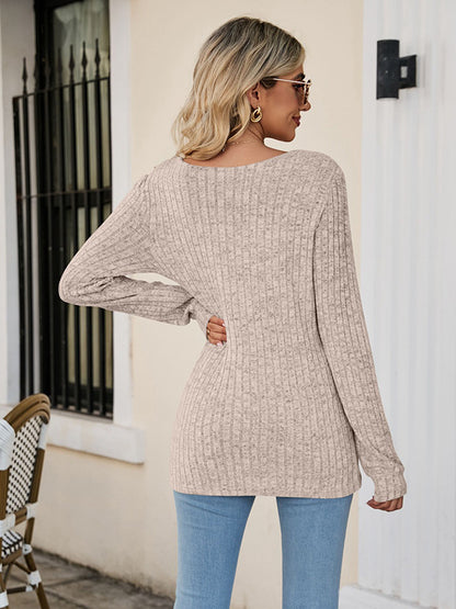 xakxx Casual Long Sleeves Skinny Solid Color Square-Neck Sweater Tops