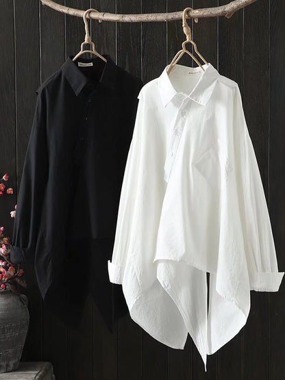 xakxx Urban Loose Black White Long Sleeves Irregular Blouse