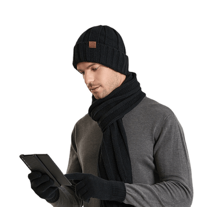 1 Set Unisex Winter Accessories Bundle - Soft Brimless Knitted Hat with Adjustable Rolled Cuff, Warm Scarf, and Full Finger Gloves for Cold Weather Daily Wear - Perfect for Outdoor Activities and Casual Styling