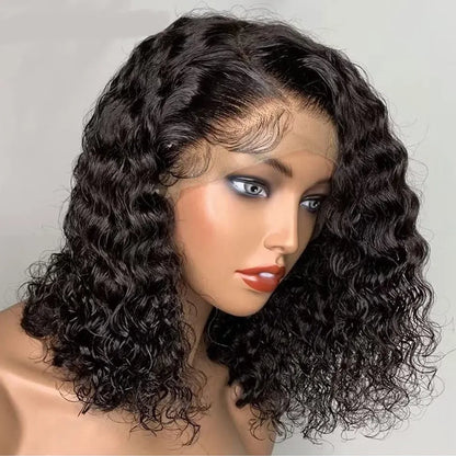 Deep Curly Side Part Lace Wig Short Bob Frontal Human Hair Wigs Kinky Curly Brazilian Remy PrePlucked 4x4 Closure 180 Density