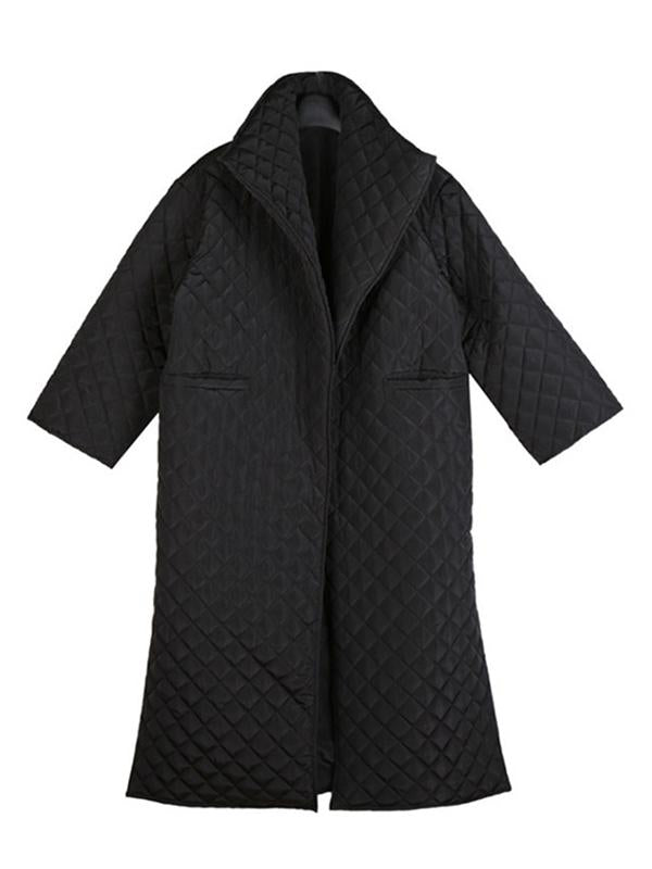 xakxx Black Rhombic Split-Side High Collar Long Coat