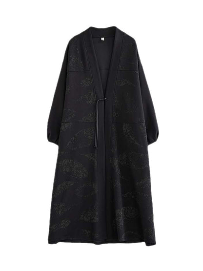 xakxx Long Sleeves Loose Printed Collarless Trench Coats