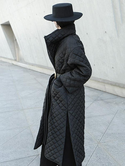 xakxx Black Rhombic Split-Side High Collar Long Coat