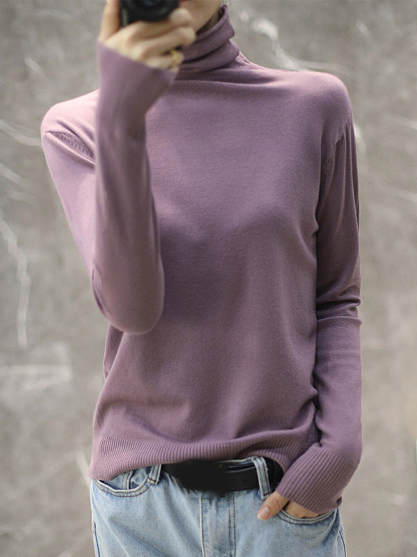 xakxx Solid Color Heaps Collar Long Sleeve Knitwear Tops