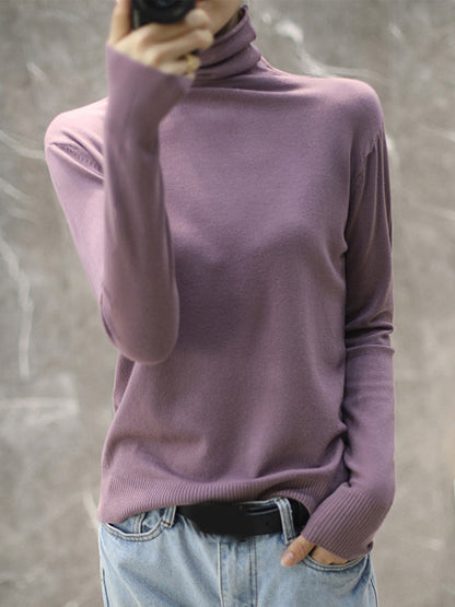 xakxx Solid Color Heaps Collar Long Sleeve Knitwear Tops