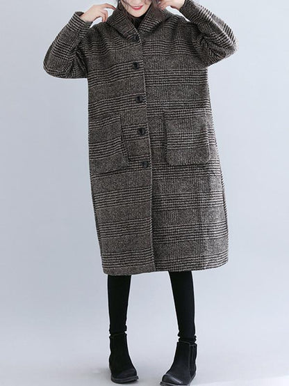 xakxx Loose Plaid Woolen Hood Coat