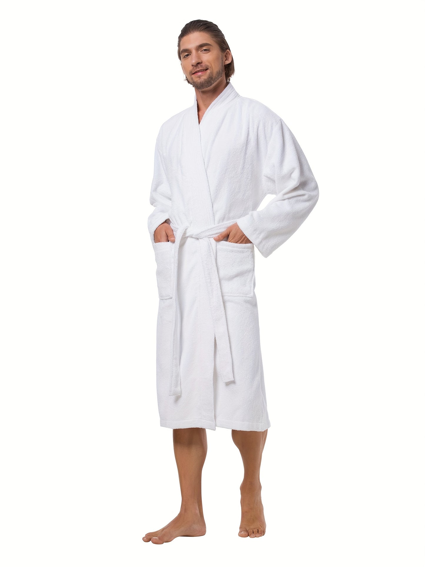 Ultra Soft Terry Cloth Kimono Bathrobe - Plush Cotton, Calf Length, Spa Hotel Quality, Absorbent Shower Towel, Cozy Housecoat for Relaxation