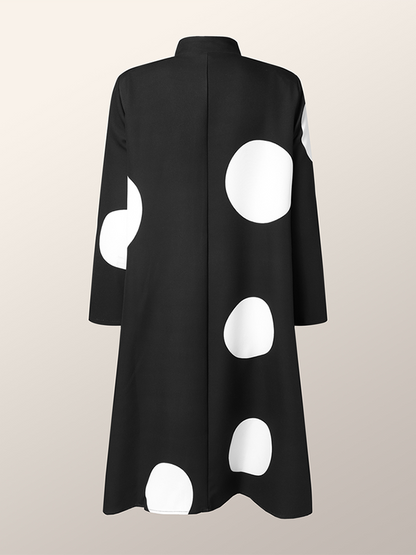 xakxx Long Sleeves Loose Asymmetric Buttoned Polka-Dot Tied Mock Neck Jackets&Coats Midi Dresses Outerwear