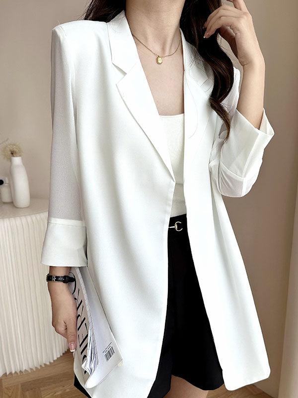 xakxx Long Sleeves Loose Solid Color Split-Side Sun Protection Notched Collar Blazer Outerwear