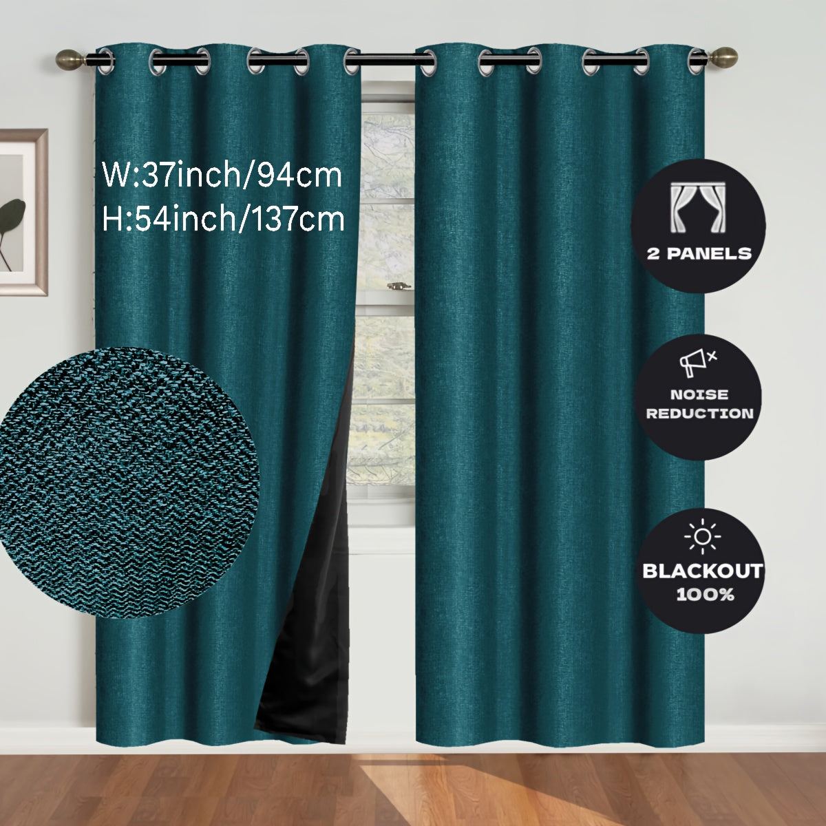 2 Panels Blackout Linen Textured Curtain - Panels with Polyester Coated Insulation, Grommet Top, Bedroom and Living Room Decor, Room Darkening, Energy Saving, and Noise Reducing Functions