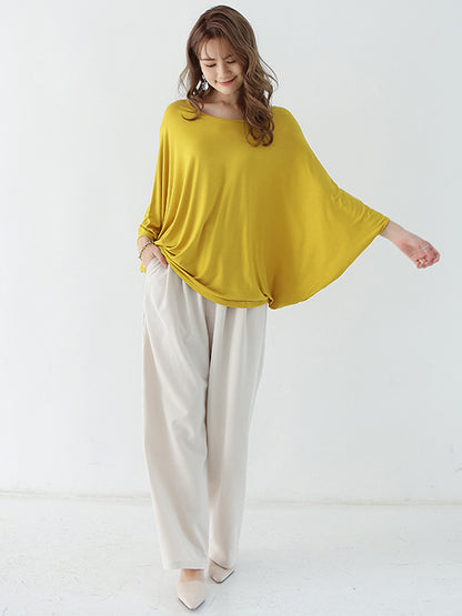 xakxx Vintage Loose Round-Neck Batwing Sleeves Shirts