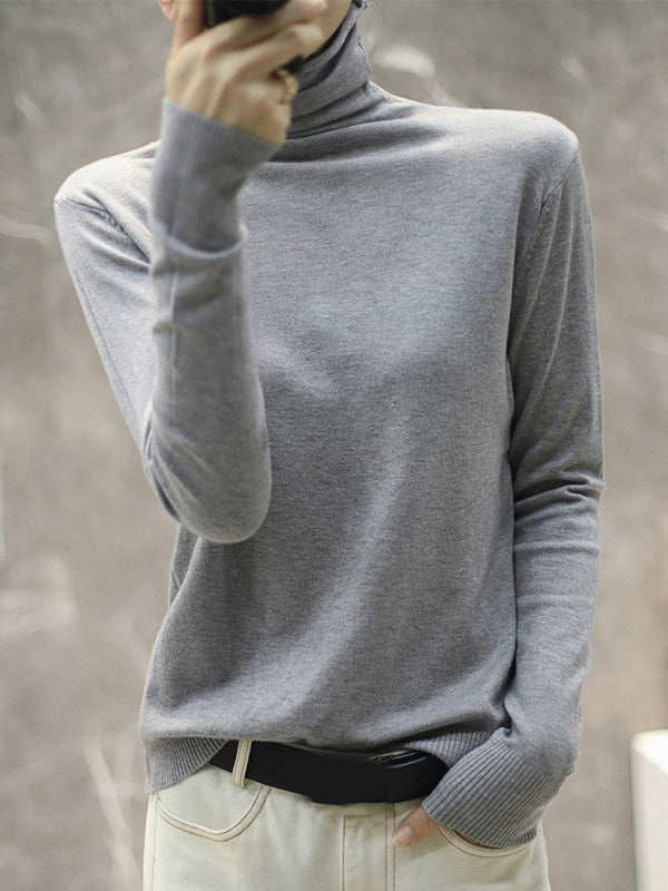 xakxx Solid Color Heaps Collar Long Sleeve Knitwear Tops