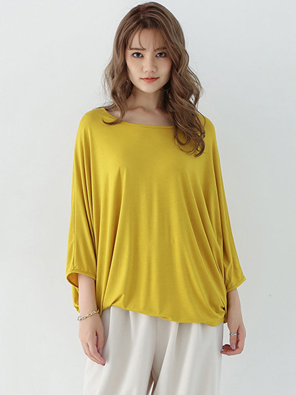 xakxx Vintage Loose Round-Neck Batwing Sleeves Shirts