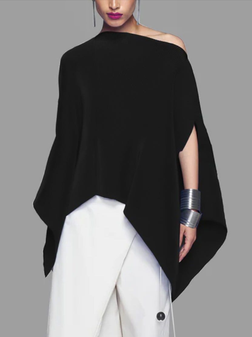 xakxx Batwing Sleeves Loose Asymmetric Solid Color One-Shoulder Blouses&Shirts Tops