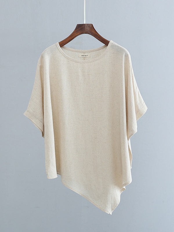 xakxx Artistic Retro Loose Linen Asymmetric T-Shirt Top