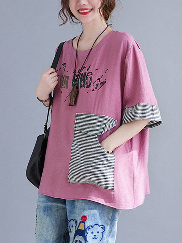 xakxx Original Letter Print Split-Joint Round-Neck T-Shirts Tops