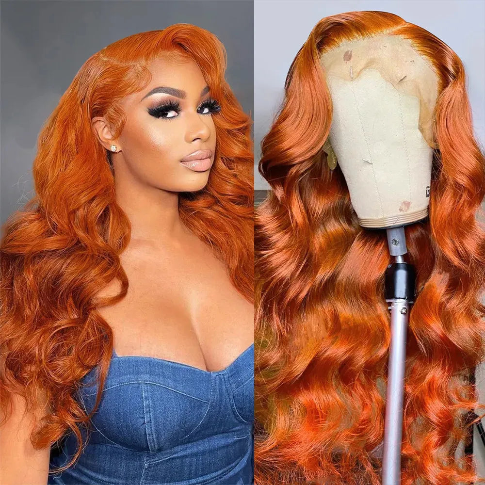 13x4 Straight Lace Front Wigs 26Inche Ginger Orange HD Transparent Lace Frontal Wig Human Hair 150 Density Wigs