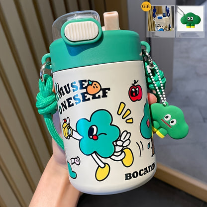 1pc Cartoon Pattern Vacuum Flask - Durable Stainless Steel Insulated Travel Thermal Cup for Hot and Cold Beverages - Unique Gift Option with Doll or Purse, Perfect for Summer and Winter, Travel and Outdoor Activities