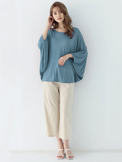 xakxx Vintage Loose Round-Neck Batwing Sleeves Shirts