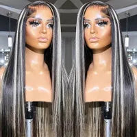 Brazilian Straight Lace Frontal Wig For Black Women Simulation Human Hair Black/Blonde /Blue /Pink/Red /White Wig Transparent Lace Closure Wig Synthetic Preplucked