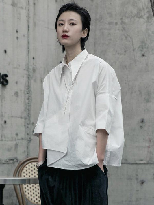 xakxx Creamy White Cropped Three-Quarter Sleeve Shirt