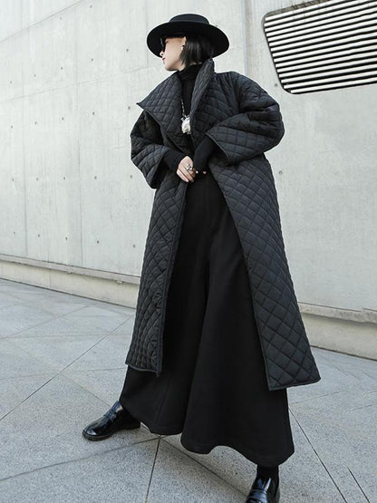 xakxx Black Rhombic Split-Side High Collar Long Coat