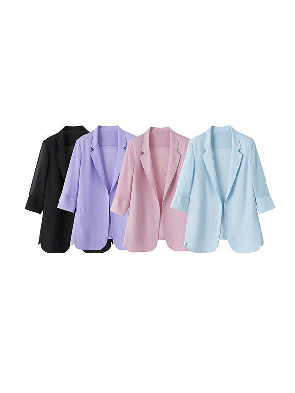 xakxx Long Sleeves Loose Solid Color Split-Side Sun Protection Notched Collar Blazer Outerwear