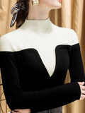 xakxx Vintage Contrast Color High-Neck Long Sleeves Pullover