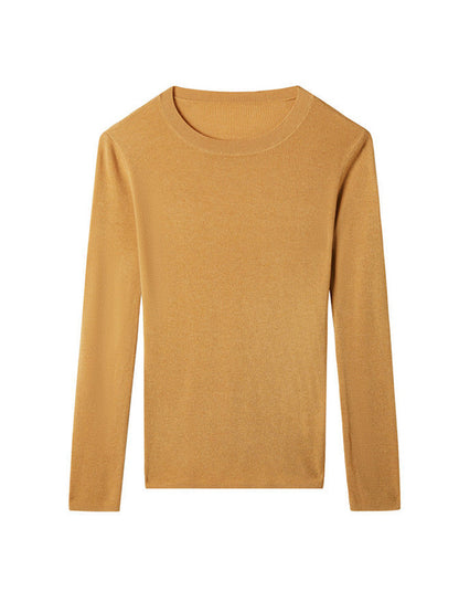 xakxx Long Sleeves Skinny Solid Color Round-Neck Knitwear Pullovers Sweater Tops