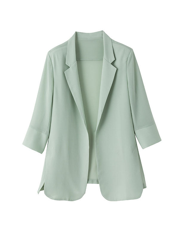 xakxx Long Sleeves Loose Solid Color Split-Side Sun Protection Notched Collar Blazer Outerwear