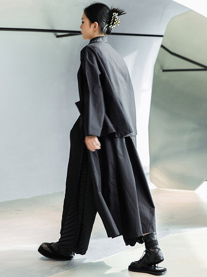 xakxx Loose Split-Joint Black False Two Trench Coat