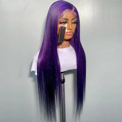 40 Inch Dark Purple Colored Straight Lace Front Human Hair Wigs for Black Women 180% Transparent 360 Lace Frontal Wig Preplucked