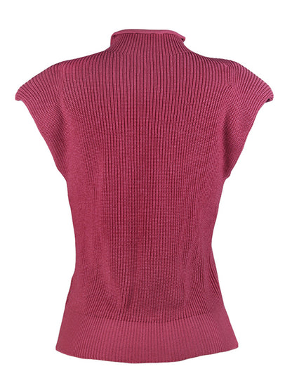 xakxx Casual Cap Sleeve Solid Color High-Neck Sweater Tops Pullovers