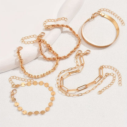 6pcs/set Vintage-Inspired Layered Snake Chain Bracelet Set - Chic Geometric Designs for Women - Stylish Adjustable Fashion Accessory, Perfect Gift