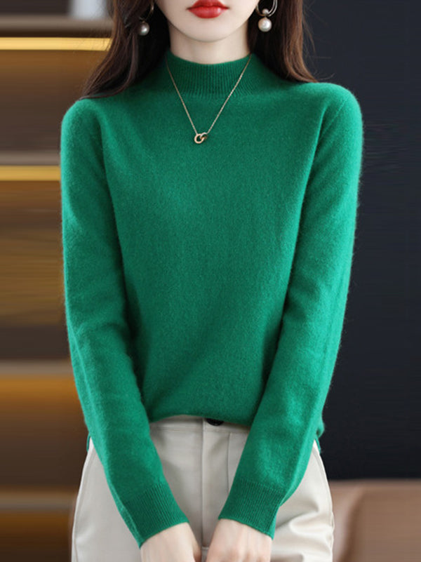 xakxx Office Long Sleeves Solid Color High-Neck Sweater Tops Pullovers