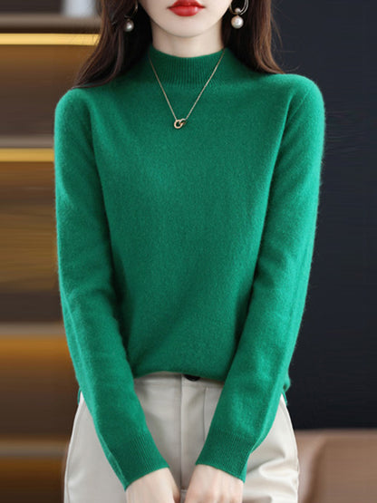 xakxx Office Long Sleeves Solid Color High-Neck Sweater Tops Pullovers