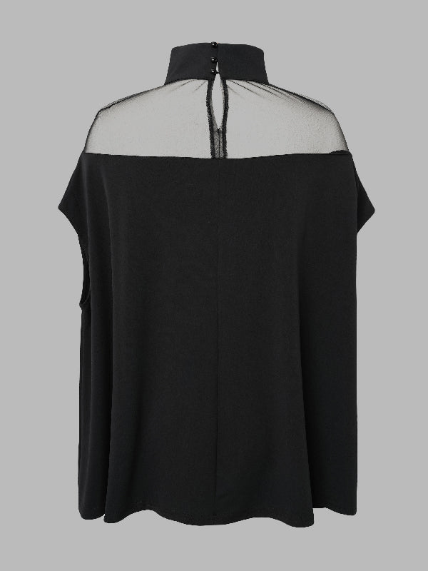 Xakxx - Batwing Sleeves See-Through High-Neck Blouses&Shirts Tops