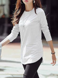 xakxx Long Sleeves Solid Color Round-Neck T-Shirts Tops