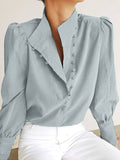 xakxx Long Sleeves Loose Solid Color Split-Joint High-Neck Blouses